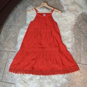 Orange with black detail Sundress with embroidere